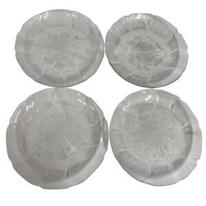 Vintage Arcoroc FLEUR Set of 4 - 9" Salad Plates Clear Embossed Floral Flower